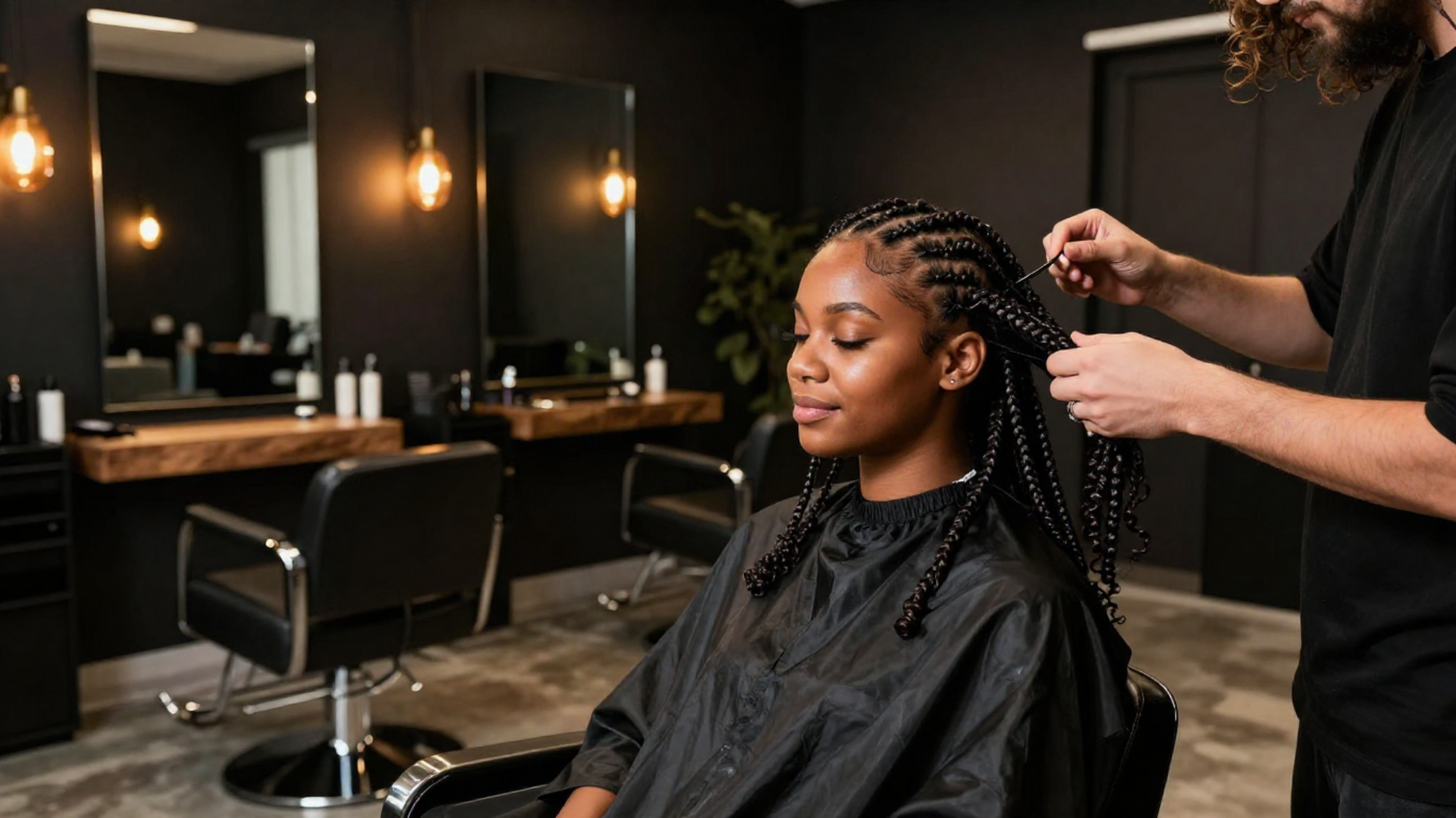 Tresses en cours dans un salon afro